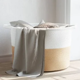 Cesta para ropa sucia algodón beige y blanco Ø55x36 cm de , Cestas para ropa - Ref: Foro24-358471, Precio: 27,09 €, Descuento: %