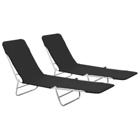 Tumbonas plegables 2 unidades acero y tela negras de vidaXL, Tumbonas - Ref: Foro24-44300, Precio: 92,84 €, Descuento: %
