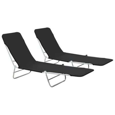 Tumbonas plegables 2 unidades acero y tela negras de vidaXL, Tumbonas - Ref: Foro24-44300, Precio: 82,45 €, Descuento: %