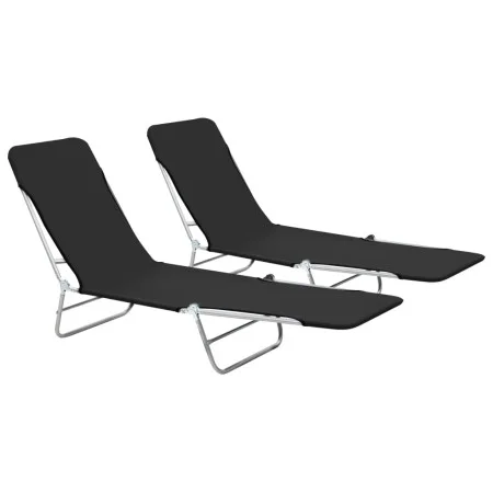 Tumbonas plegables 2 unidades acero y tela negras de vidaXL, Tumbonas - Ref: Foro24-44300, Precio: 92,84 €, Descuento: %