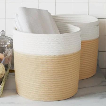 Cestas de almacenaje 2 uds algodón beige y blanco Ø28x28 cm de , Cestas - Ref: Foro24-358459, Precio: 28,85 €, Descuento: %