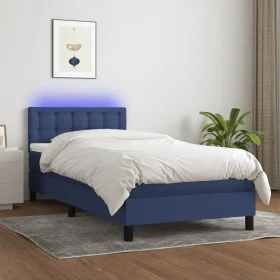 Box spring bed mattress and LED lights blue fabric 80x200 cm by , Beds and slatted bases - Ref: Foro24-3133435, Price: 285,17...
