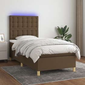 Cama box spring colchón y luces LED tela marrón oscuro 80x200cm de , Camas y somieres - Ref: Foro24-3135712, Precio: 327,56 €...