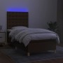 Cama box spring colchón y luces LED tela marrón oscuro 80x200cm de , Camas y somieres - Ref: Foro24-3135712, Precio: 327,56 €...