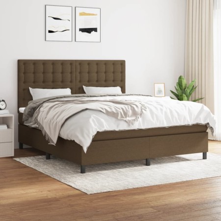 Cama box spring con colchón tela marrón oscuro 160x200 cm de , Camas y somieres - Ref: Foro24-3142108, Precio: 560,06 €, Desc...
