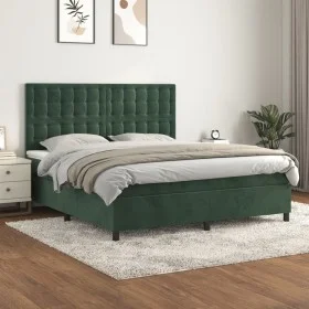 Box spring bed with dark green velvet mattress 160x200 cm by , Beds and slatted bases - Ref: Foro24-3143274, Price: 595,94 €,...