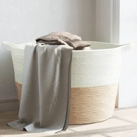 Cesta para ropa sucia algodón beige y blanco Ø60x36 cm de , Cestas para ropa - Ref: Foro24-358475, Precio: 34,47 €, Descuento: %