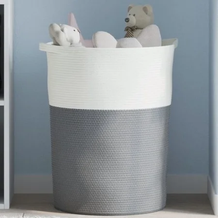 Cesta de almacenaje algodón gris y blanco Ø49x65 cm de , Cestas - Ref: Foro24-358494, Precio: 52,30 €, Descuento: %