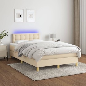Cama box spring con colchón y LED tela crema 120x200 cm de , Camas y somieres - Ref: Foro24-3134026, Precio: 387,07 €, Descue...