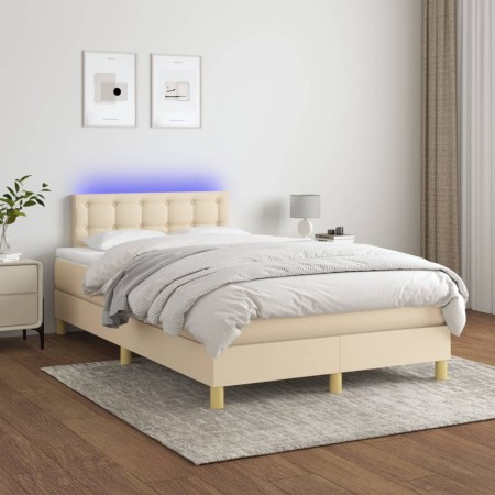 Cama box spring con colchón y LED tela crema 120x200 cm de , Camas y somieres - Ref: Foro24-3134026, Precio: 387,07 €, Descue...
