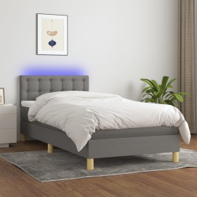 Cama box spring con colchón y LED tela gris oscuro 80x200 cm de , Camas y somieres - Ref: Foro24-3133990, Precio: 286,39 €, D...