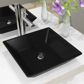 Square black ceramic washbasin 41.5x41.5x12 cm by vidaXL, Sinks - Ref: Foro24-142739, Price: 48,10 €, Discount: %