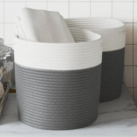 Cestas de almacenaje 2 uds algodón gris y blanco Ø28x18 cm de , Cestas - Ref: Foro24-358457, Precio: 27,33 €, Descuento: %