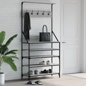 Perchero con zapatero gris Sonoma 90x34x184 cm de , Organizadores de vestidores y perchas de barra - Ref: Foro24-837880, Prec...