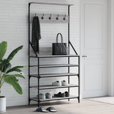 Perchero con zapatero gris Sonoma 90x34x184 cm de , Organizadores de vestidores y perchas de barra - Ref: Foro24-837880, Prec...