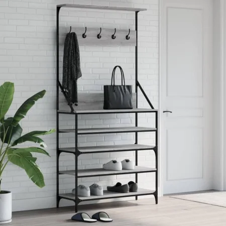 Perchero con zapatero gris Sonoma 90x34x184 cm de , Organizadores de vestidores y perchas de barra - Ref: Foro24-837880, Prec...