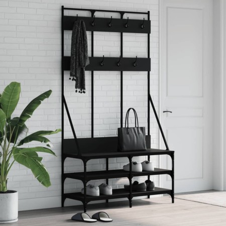 Perchero con zapatero negro 100x40x184 cm de , Organizadores de vestidores y perchas de barra - Ref: Foro24-837837, Precio: 1...