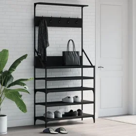 Perchero con zapatero negro 90x34x184 cm de , Organizadores de vestidores y perchas de barra - Ref: Foro24-837877, Precio: 92...