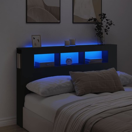 Cabecero con LED madera de ingeniería negro 160x18,5x103,5 cm de , Cabeceros y pies de cama - Ref: Foro24-837352, Precio: 97,...