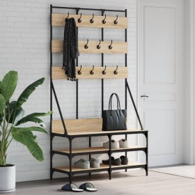 Perchero con zapatero roble Sonoma 100x40x184 cm de , Organizadores de vestidores y perchas de barra - Ref: Foro24-837858, Pr...