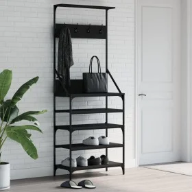 Perchero con zapatero negro 70x34x184 cm de , Organizadores de vestidores y perchas de barra - Ref: Foro24-837872, Precio: 79...