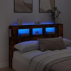 Cabecero LED madera ingeniería roble ahumado 160x18,5x103,5 cm de , Cabeceros y pies de cama - Ref: Foro24-837355, Precio: 87...