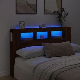 Oak brown engineered wood LED headboard 160x18.5x103.5 cm by , Headboards and footboards - Ref: Foro24-837357, Price: 92,34 €...