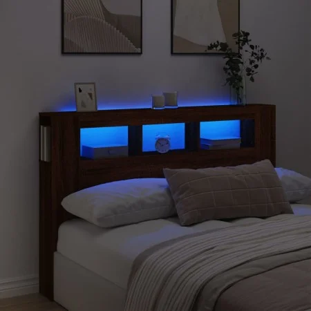 Oak brown engineered wood LED headboard 160x18.5x103.5 cm by , Headboards and footboards - Ref: Foro24-837357, Price: 92,34 €...