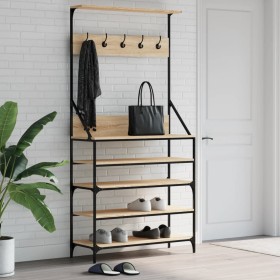 Perchero con zapatero roble Sonoma 90x34x184 cm de , Organizadores de vestidores y perchas de barra - Ref: Foro24-837878, Pre...