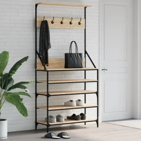 Perchero con zapatero roble Sonoma 90x34x184 cm de , Organizadores de vestidores y perchas de barra - Ref: Foro24-837878, Pre...