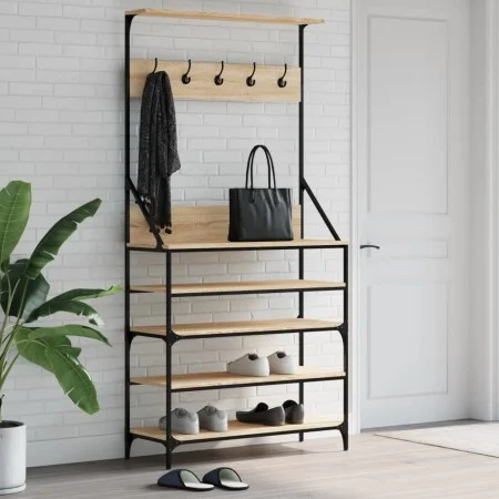 Perchero con zapatero roble Sonoma 90x34x184 cm de , Organizadores de vestidores y perchas de barra - Ref: Foro24-837878, Pre...