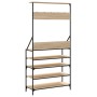 Perchero con zapatero roble Sonoma 90x34x184 cm de , Organizadores de vestidores y perchas de barra - Ref: Foro24-837878, Pre...