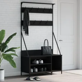 Perchero con zapatero negro 100x41x184 cm de , Organizadores de vestidores y perchas de barra - Ref: Foro24-837867, Precio: 9...