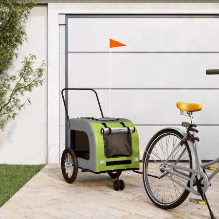 Remolque de bicicleta mascotas hierro tela Oxford verde gris de , Cochecitos para mascotas - Ref: Foro24-93857, Precio: 120,7...