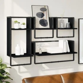 Estantes de pared con barras 4 pzas madera de ingeniería negro de , Estantes y estanterías - Ref: Foro24-836308, Precio: 48,8...