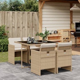 Set comedor de jardín 5 pzas con cojines ratán sintético beige en Conjuntos de jardín | Comprar online en Foru.es