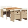 Set comedor de jardín 5 pzas con cojines ratán sintético beige en Conjuntos de jardín | Comprar online en Foru.es