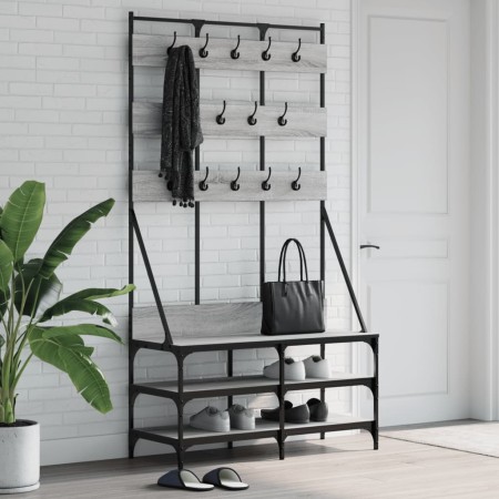 Perchero con zapatero gris Sonoma 100x40x184 cm de , Organizadores de vestidores y perchas de barra - Ref: Foro24-837860, Pre...