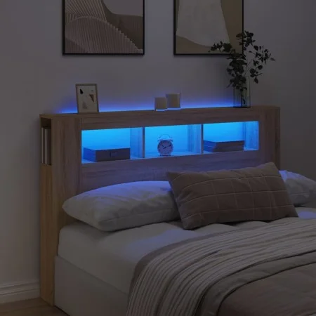 Cabecero LED madera ingeniería roble Sonoma 160x18,5x103,5 cm de , Cabeceros y pies de cama - Ref: Foro24-837353, Precio: 75,...