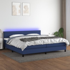 Cama box spring colchón y luces LED tela azul 200x200 cm de , Camas y somieres - Ref: Foro24-3133267, Precio: 602,88 €, Descu...