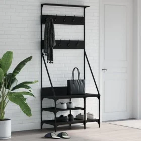 Perchero con zapatero negro 80x40x184 cm de , Organizadores de vestidores y perchas de barra - Ref: Foro24-837862, Precio: 54...