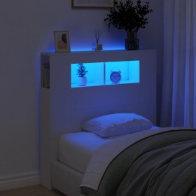 Cabecero con LED madera de ingeniería blanco 100x18,5x103,5 cm de , Cabeceros y pies de cama - Ref: Foro24-837330, Precio: 69...