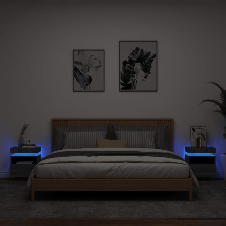 Mesitas de noche con luces LED 2 uds gris Sonoma 40x39x48,5 cm de , Mesitas de noche - Ref: Foro24-836795, Precio: 94,91 €, D...