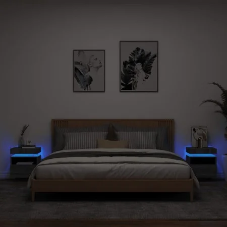 Mesitas de noche con luces LED 2 uds gris Sonoma 40x39x48,5 cm de , Mesitas de noche - Ref: Foro24-836795, Precio: 97,21 €, D...