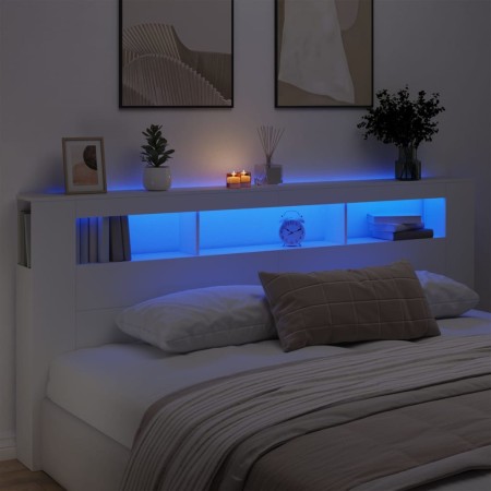 Cabecero con LED madera de ingeniería blanco 220x18,5x103,5 cm de , Cabeceros y pies de cama - Ref: Foro24-837372, Precio: 91...