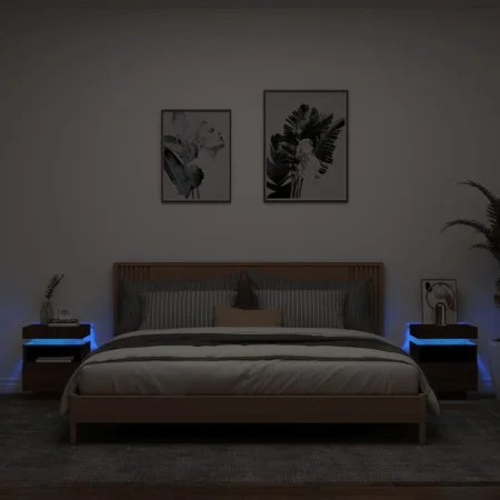 Mesitas de noche con luces LED 2 uds marrón roble 40x39x48,5cm de , Mesitas de noche - Ref: Foro24-836797, Precio: 122,15 €, ...
