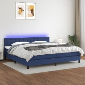 Cama box spring colchón y luces LED tela azul 200x200 cm de , Camas y somieres - Ref: Foro24-3133507, Precio: 583,78 €, Descu...