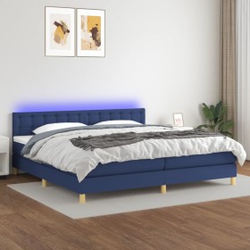 Cama box spring con colchón y LED tela azul 200x200 cm de , Camas y somieres - Ref: Foro24-3134067, Precio: 607,25 €, Descuen...