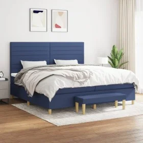Box spring bed with blue fabric mattress 200x200 cm by , Beds and slatted bases - Ref: Foro24-3137267, Price: 742,13 €, Disco...