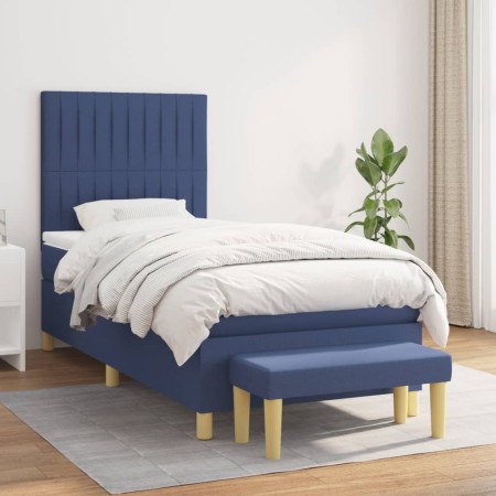 Cama box spring con colchón tela azul 100x200 cm de , Camas y somieres - Ref: Foro24-3137299, Precio: 372,41 €, Descuento: %